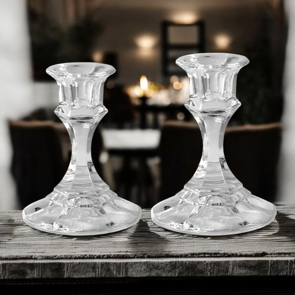Pair of vintage 24% Full Lead Crystal American crystal glass candle stick holder